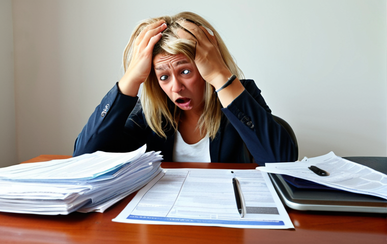 **A stressed traveler overwhelmed by travel insurance documents.** *A person sitting at a table covered in travel insurance paperwork, looking frustrated and confused. Highlight the jargon-filled policy documents, emphasizing terms like "deductible" and "exclusion." Use a slightly humorous, exaggerated style to convey the feeling of being overwhelmed.*