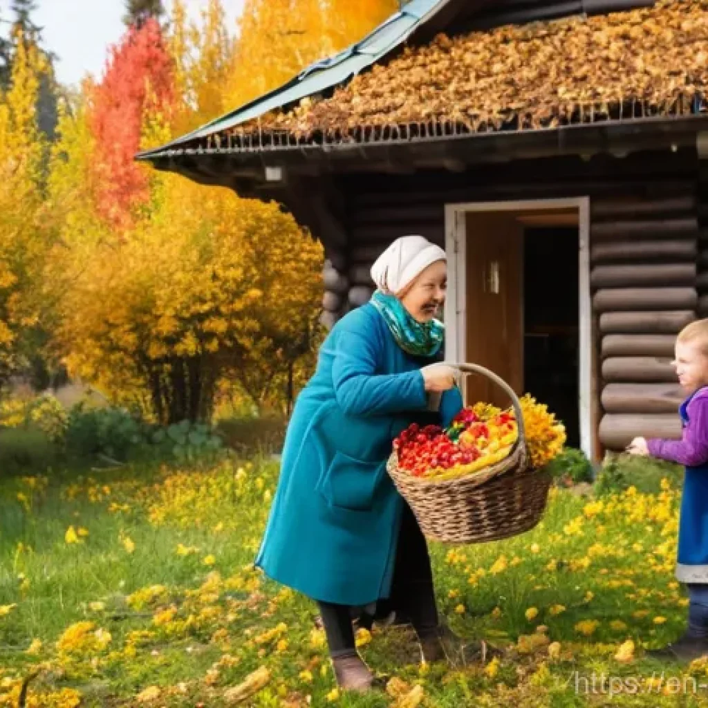 러시아 국민들의 여가활동 - **"A vibrant, multi-generational Russian family enjoying a sunny autumn day at their dacha. Children...