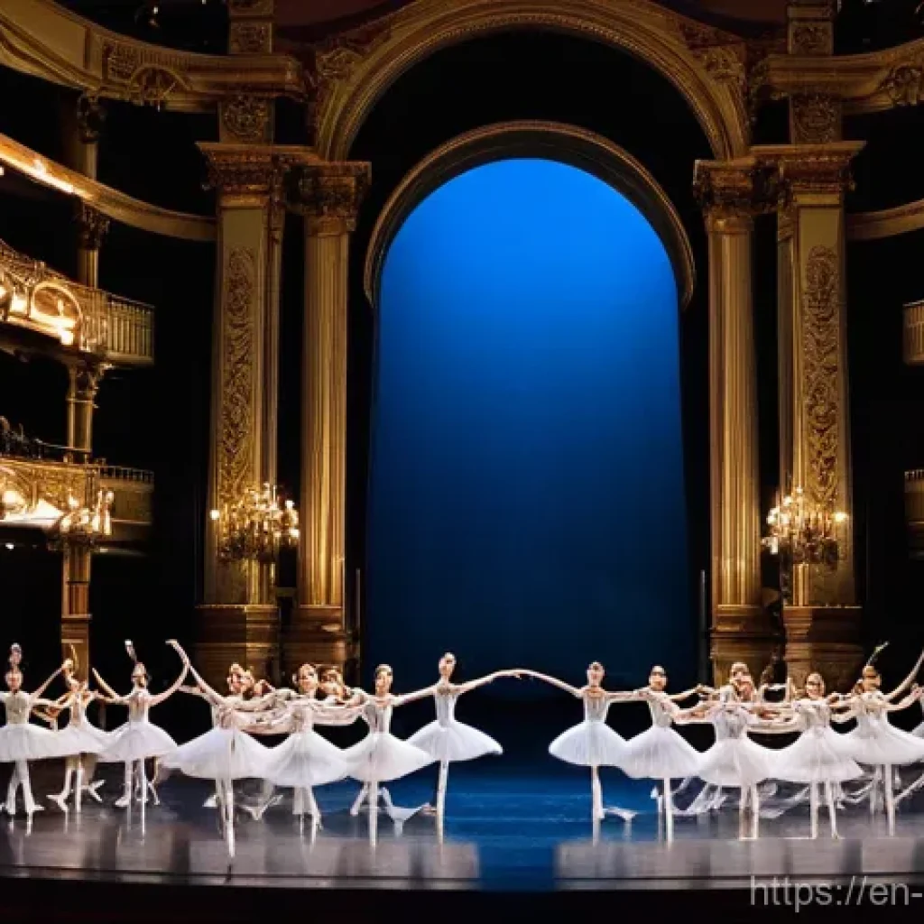 러시아 예술과 발레의 역사 - **The Grace of 'Swan Lake' at the Bolshoi**
    A wide-angle, highly detailed photograph capturing a...