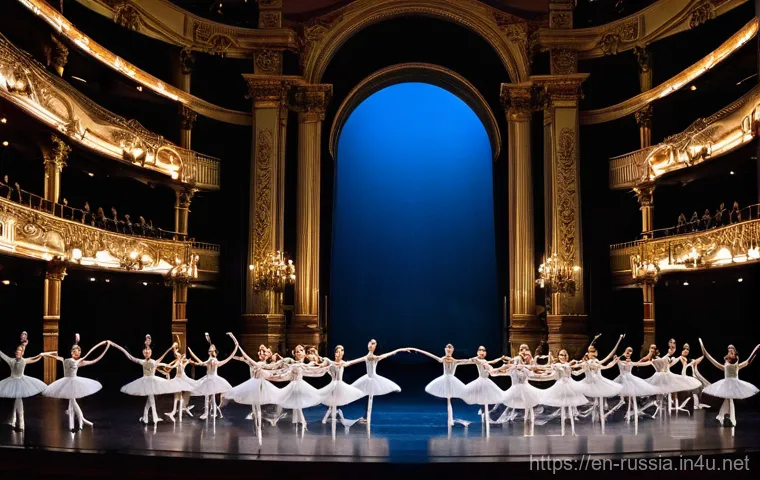 러시아 예술과 발레의 역사 - **The Grace of 'Swan Lake' at the Bolshoi**
    A wide-angle, highly detailed photograph capturing a...