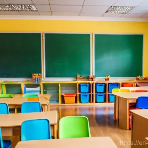 러시아 학교 시스템 - **Prompt: A vibrant and colorful Russian preschool classroom filled with curious children aged 4-