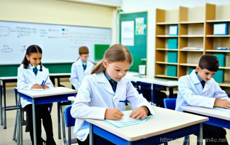 러시아 학교 시스템 - **Prompt: A vibrant and colorful Russian preschool classroom filled with curious children aged 4-