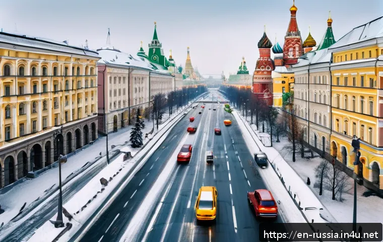 러시아의 주요 도로명과 안내 - A vibrant city street scene in Moscow during rush hour, showcasing the iconic concentric ring roads ...